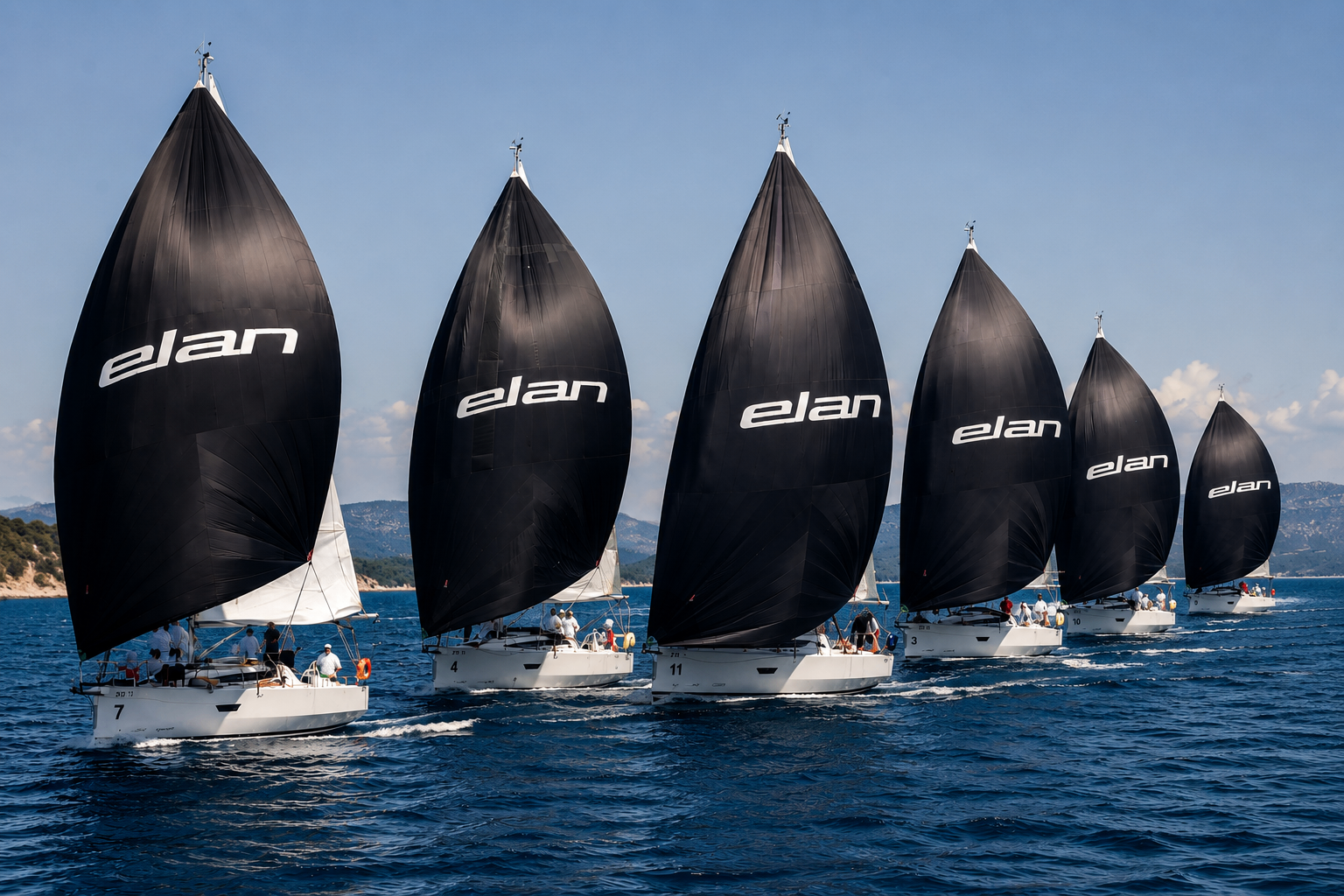 Elan sailing yachts with black sails sailing in the Adriatic